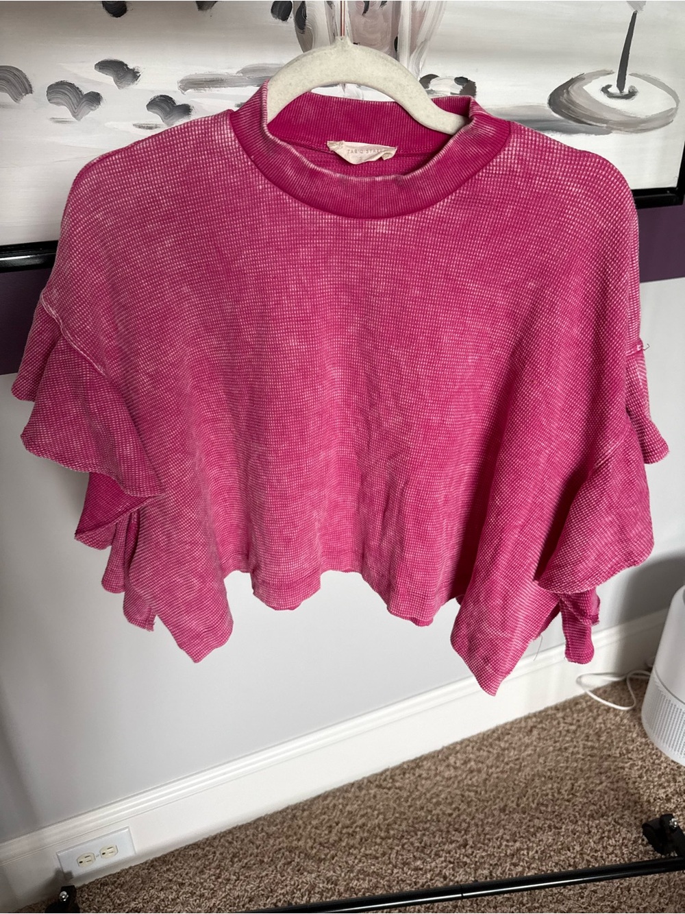 Altar'd State Pink Ruffle Sleeve Cropped Pullover